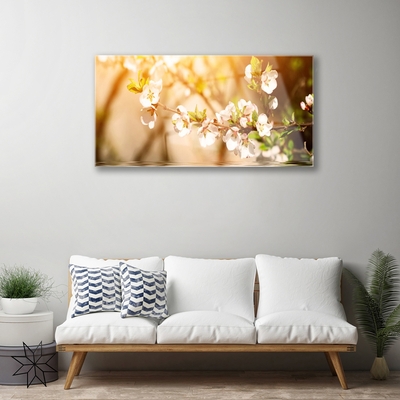 Glass Wall Art Flowers floral white