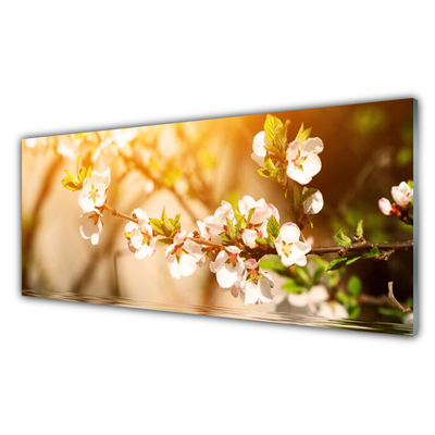 Glass Wall Art Flowers floral white