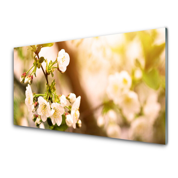 Glass Wall Art Flowers floral white