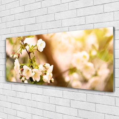 Glass Wall Art Flowers floral white