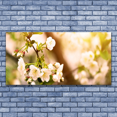 Glass Wall Art Flowers floral white