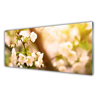 Glass Wall Art Flowers floral white