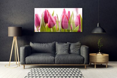 Glass Wall Art Tulips floral red