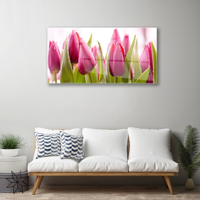 Glass Wall Art Tulips floral red