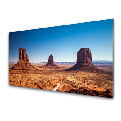 Glass Wall Art Desert landscape yellow brown