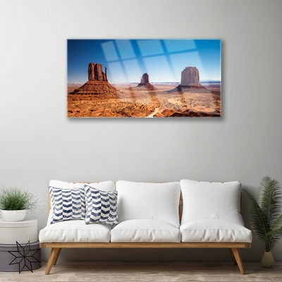 Glass Wall Art Desert landscape yellow brown