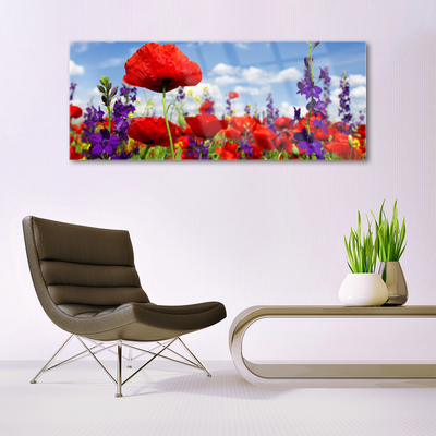 Glass Wall Art Flowers floral red purple