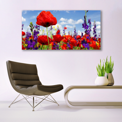 Glass Wall Art Flowers floral red purple