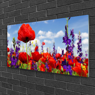 Glass Wall Art Flowers floral red purple