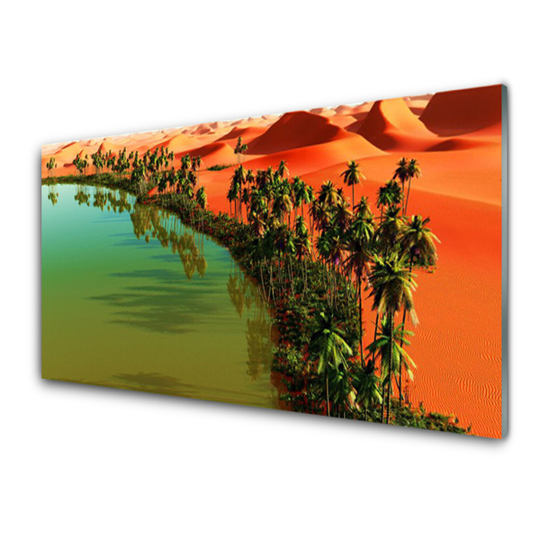 Glass Wall Art Bay trees desert landscape green yellow