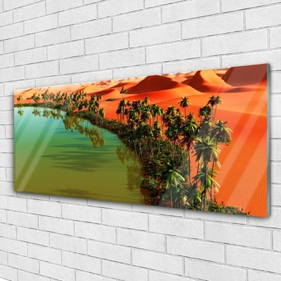 Glass Wall Art Bay trees desert landscape green yellow