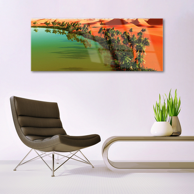 Glass Wall Art Bay trees desert landscape green yellow