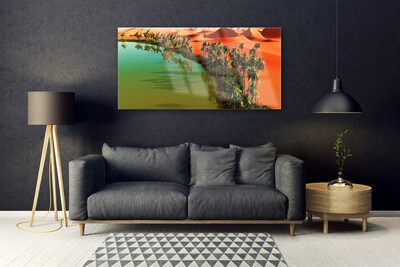 Glass Wall Art Bay trees desert landscape green yellow