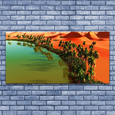 Glass Wall Art Bay trees desert landscape green yellow