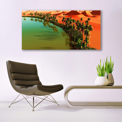 Glass Wall Art Bay trees desert landscape green yellow