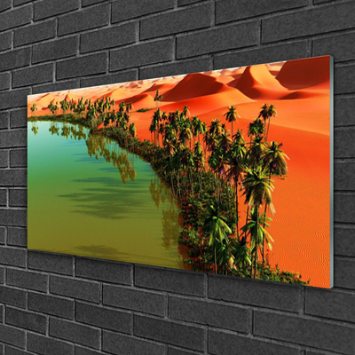 Glass Wall Art Bay trees desert landscape green yellow