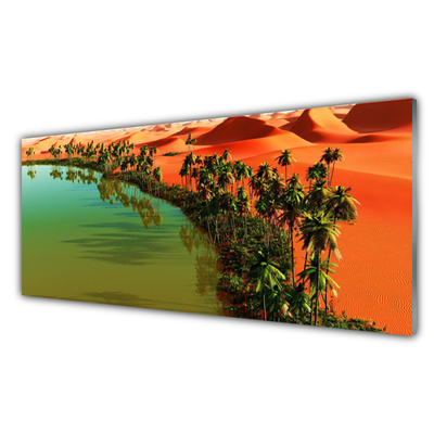 Glass Wall Art Bay trees desert landscape green yellow