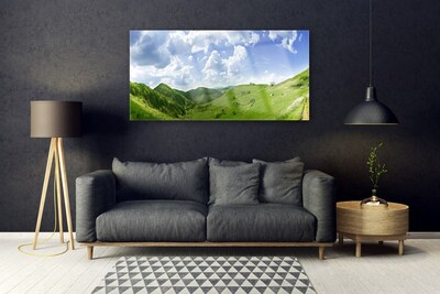 Glass Wall Art Mountain meadow nature green