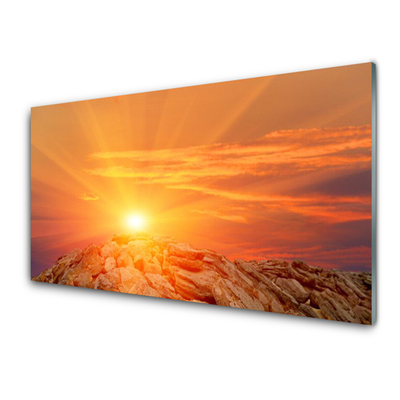 Glass Wall Art Sun landscape yellow