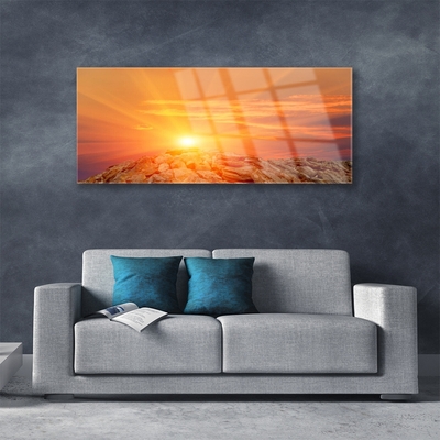 Glass Wall Art Sun landscape yellow