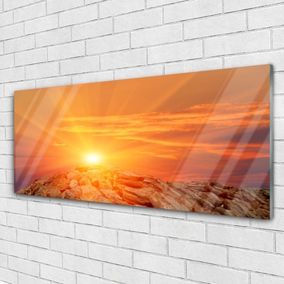 Glass Wall Art Sun landscape yellow