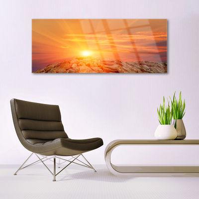 Glass Wall Art Sun landscape yellow