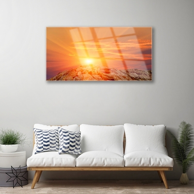 Glass Wall Art Sun landscape yellow