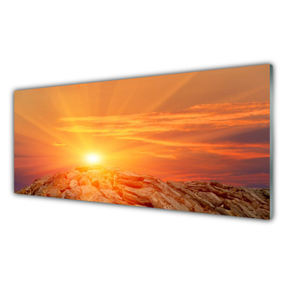 Glass Wall Art Sun landscape yellow