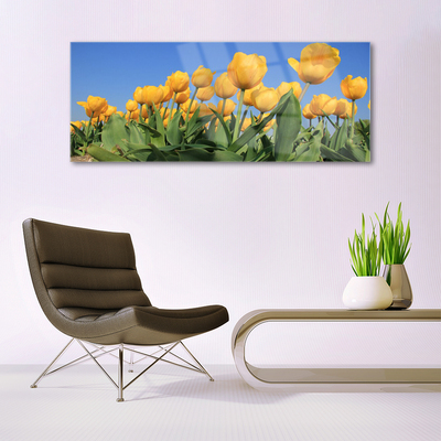 Glass Wall Art Tulips floral yellow