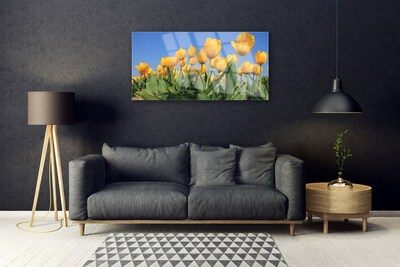 Glass Wall Art Tulips floral yellow