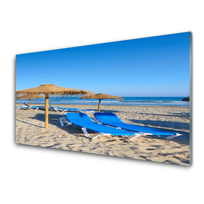 Glass Wall Art Beach landscape grey