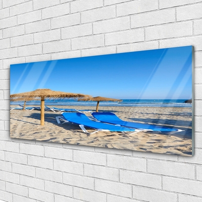 Glass Wall Art Beach landscape grey