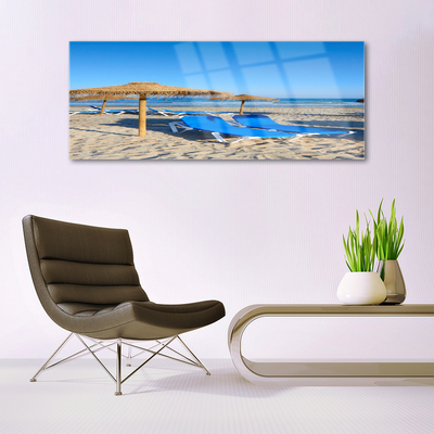 Glass Wall Art Beach landscape grey