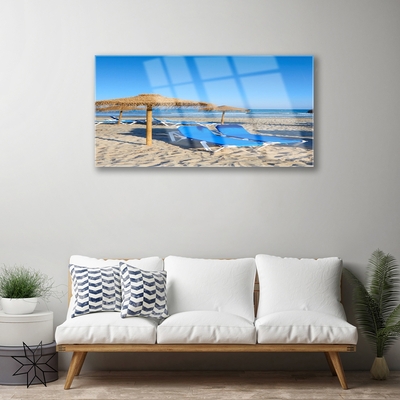 Glass Wall Art Beach landscape grey