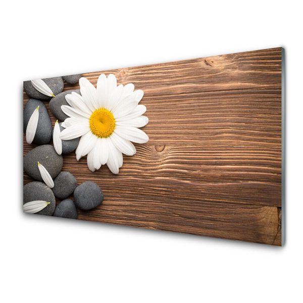 Glass Wall Art Daisy stones floral yellow white grey