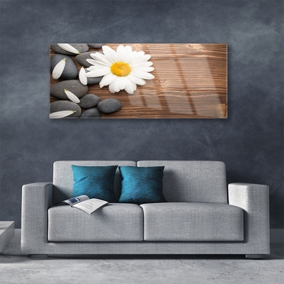 Glass Wall Art Daisy stones floral yellow white grey