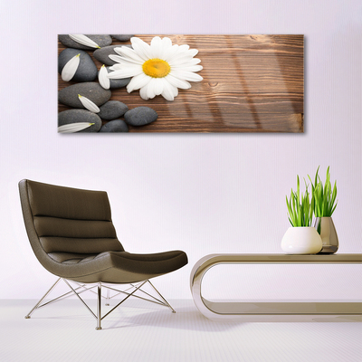 Glass Wall Art Daisy stones floral yellow white grey