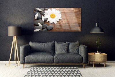 Glass Wall Art Daisy stones floral yellow white grey