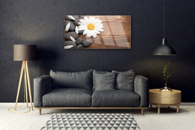 Glass Wall Art Daisy stones floral yellow white grey