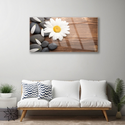 Glass Wall Art Daisy stones floral yellow white grey