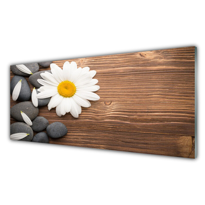 Glass Wall Art Daisy stones floral yellow white grey