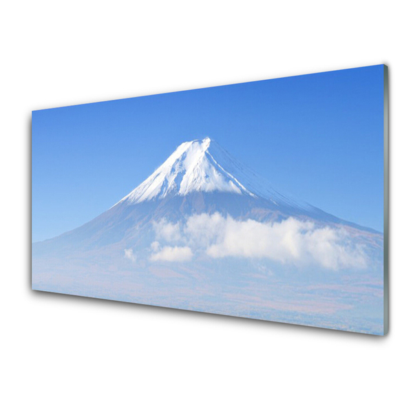 Glass Wall Art Mountains landscape white blue