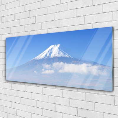 Glass Wall Art Mountains landscape white blue