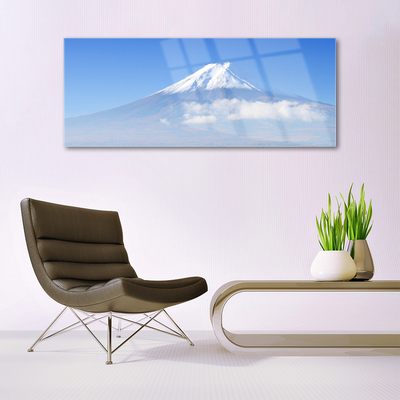 Glass Wall Art Mountains landscape white blue