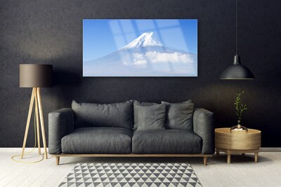 Glass Wall Art Mountains landscape white blue