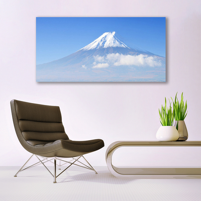 Glass Wall Art Mountains landscape white blue