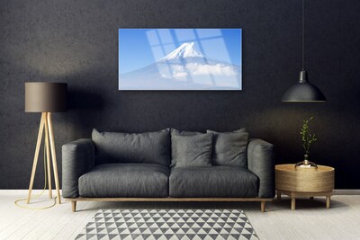 Glass Wall Art Mountains landscape white blue