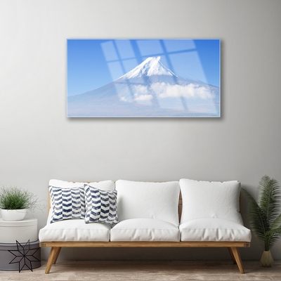 Glass Wall Art Mountains landscape white blue