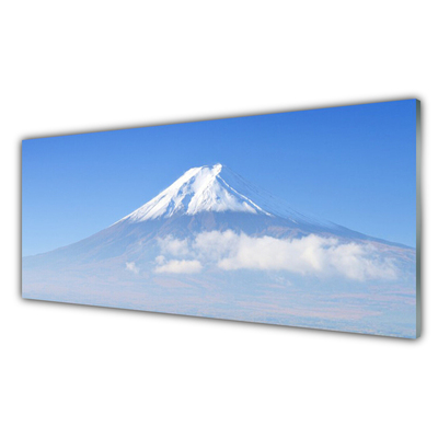 Glass Wall Art Mountains landscape white blue