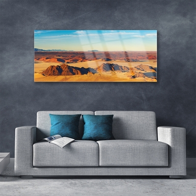 Glass Wall Art Desert landscape brown yellow